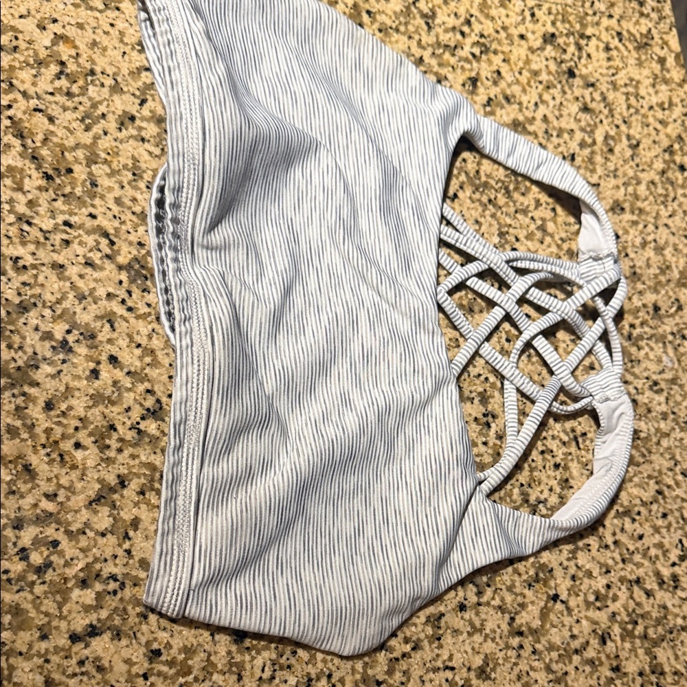 Striped Light Gray Crisscross Back Sports Bra